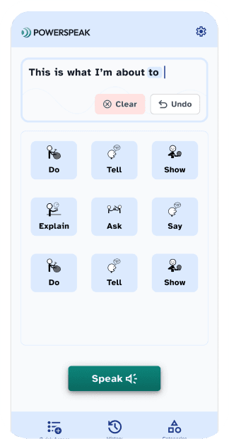 PowerSpeak communication grid on a phone screen